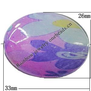 Watermark Acrylic Beads, Flat Oval 33x26mm Hole:2mm, Sold by Bag 