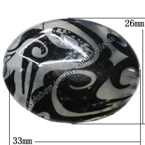 Watermark Acrylic Beads, Flat Oval 33x26mm Hole:2mm, Sold by Bag 