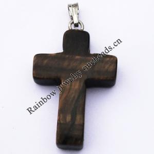 Tiger Eye stone Pendant, Cross 17x26x5mm, Sold per pkg of 100