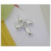 Sterling Silver Pendants platina plating, Cross with Zircon 10.5x14mm, Sold by PC