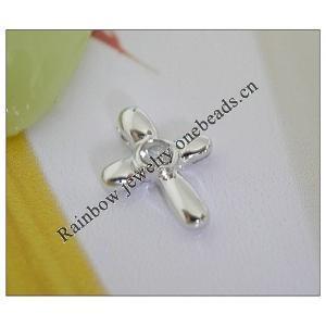 Sterling Silver Pendants platina plating, Cross with Zircon 10.5x14mm, Sold by PC