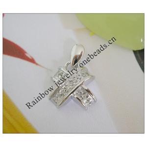 Sterling Silver Pendants platina plating, Cross with Zircon 19.7x13.8mm, Sold by PC
