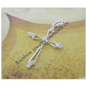 Sterling Silver Pendants platina plating, Cross with Zircon 29x18.75mm, Sold by PC