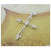 Sterling Silver Pendants platina plating, Cross with Zircon 29x18.75mm, Sold by PC