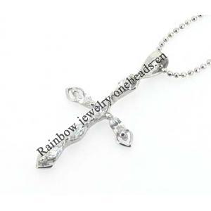Sterling Silver Pendants platina plating, Cross with Zircon 28.5x16mm, Sold by PC