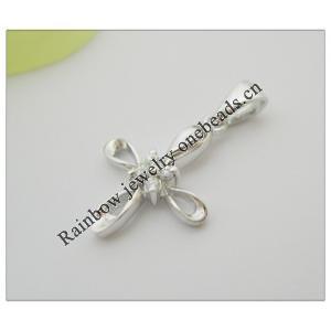 Sterling Silver Pendants platina plating, Cross with Zircon 20.5x12.1mm, Sold by PC