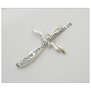 Sterling Silver Pendants platina plating, Cross with Zircon 22x16.5mm, Sold by PC