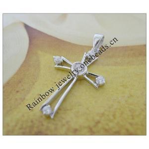 Sterling Silver Pendants platina plating, Cross with Zircon 29x16mm, Sold by PC