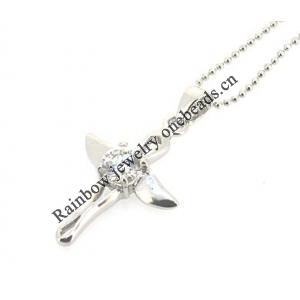 Sterling Silver Pendants platina plating, Cross with Zircon 25x15mm, Sold by PC