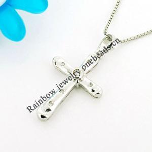 Sterling Silver Pendants platina plating, Cross with Zircon 30x16mm, Sold by PC