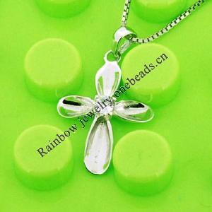 Sterling Silver Pendants platina plating, Cross with Zircon 26x15mm, Sold by PC