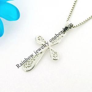 Sterling Silver Pendants platina plating, Cross 25x13mm, Sold by PC