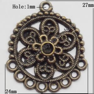 Connector, Lead-free Zinc Alloy Jewelry Findings, 24x27mm Hole=1mm, Sold by Bag