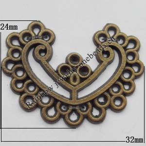 Connector, Lead-free Zinc Alloy Jewelry Findings, 24x32mm Hole=1mm, Sold by Bag