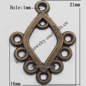 Connector, Lead-free Zinc Alloy Jewelry Findings, 16x21mm Hole=1mm, Sold by Bag