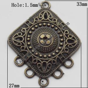 Connector, Lead-free Zinc Alloy Jewelry Findings, 33x27mm Hole=1.5mm, Sold by Bag
