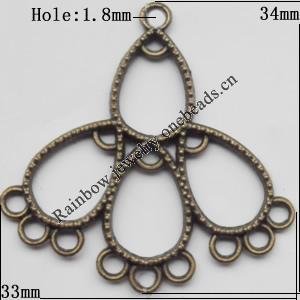 Connector, Lead-free Zinc Alloy Jewelry Findings, 33x34mm Hole=1.8mm, Sold by Bag