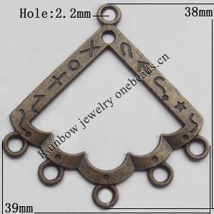 Connector, Lead-free Zinc Alloy Jewelry Findings, 38x39mm Hole=2.2mm, Sold by Bag