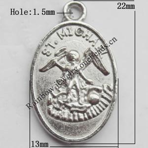 Pendant, Lead-free Zinc Alloy Jewelry Findings, 13x22mm Hole=1.5mm, Sold by Bag