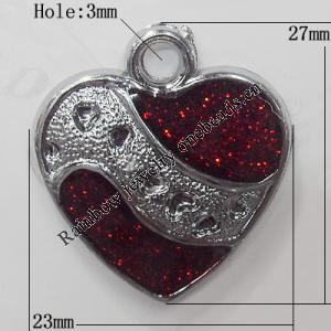 CCB plastic Pendant with enamel, Heart 27x23mm Hole:3mm, Sold by Bag