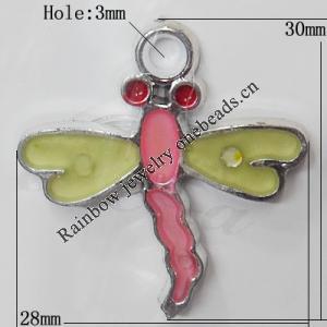 CCB plastic Pendant with enamel, Dragonflies 30x28mm Hole:3mm, Sold by Bag