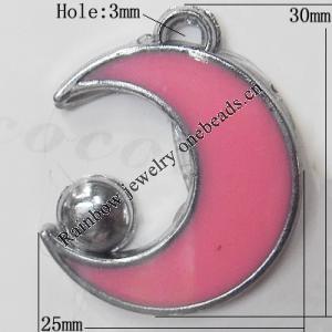 CCB plastic Pendant with enamel, Moon 30x25mm Hole:3mm, Sold by Bag