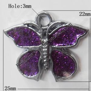 CCB plastic Pendant with enamel, Butterfly 22x25mm Hole:3mm, Sold by Bag