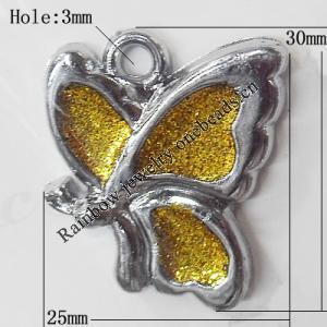CCB plastic Pendant with enamel, Butterfly 30x25mm Hole:3mm, Sold by Bag