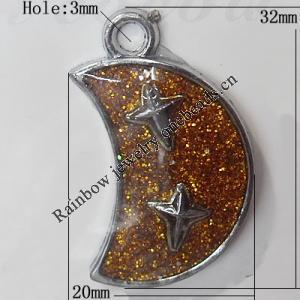 CCB plastic Pendant with enamel, Moon 32x20mm Hole:3mm, Sold by Bag