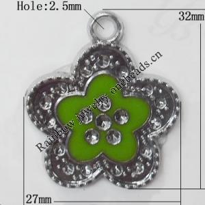 CCB plastic Pendant with enamel, Flower 32x27mm Hole:3mm, Sold by Bag