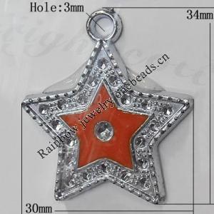 CCB plastic Pendant with enamel, Star 34x20mm Hole:3mm, Sold by Bag