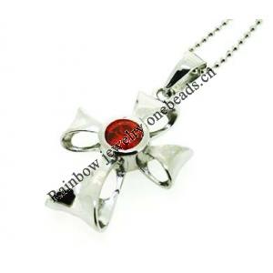 Sterling Silver Pendants platina plating, Cross with Crystal 28x16mm, Sold by PC