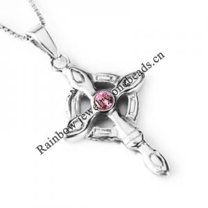 Sterling Silver Pendants platina plating, Cross with Crystal 33x16mm, Sold by PC