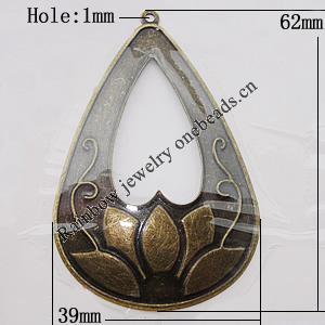 Iron Jewelry finding Pendant Lead-free, Teardrop 62x39mm Hole:1mm, Sold by Bag