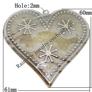Iron Jewelry finding Pendant Lead-free, Heart 60x61mm Hole:2mm, Sold by Bag