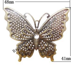 Iron Jewelry finding Pendant Lead-free, Butterfly 41x48mm Hole:3mm, Sold by Bag