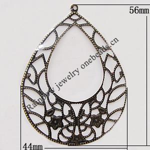Iron Jewelry finding Pendant Lead-free, Hollow Teardrop 56x44mm Hole:1mm, Sold by Bag