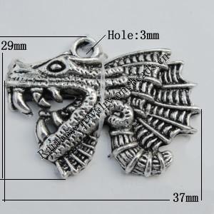 Pendant Zinc Alloy Jewelry Findings Lead-free, 37x29mm Hole:3mm Sold by Bag