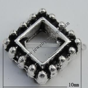 Spacer Zinc Alloy Jewelry Findings Lead-free, Hollow Diamond 10x10mm, Hole:1mm Sold by Bag
