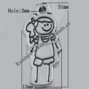 Pendant Zinc Alloy Jewelry Findings Lead-free, 31x12mm Hole:2mm Sold by Bag