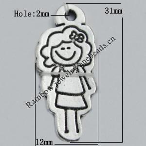 Pendant Zinc Alloy Jewelry Findings Lead-free, 31x12mm Hole:2mm Sold by Bag