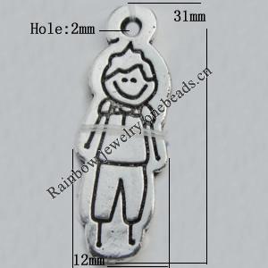Pendant Zinc Alloy Jewelry Findings Lead-free, 31x12mm Hole:2mm Sold by Bag