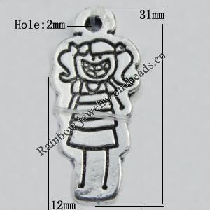 Pendant Zinc Alloy Jewelry Findings Lead-free, 31x12mm Hole:2mm Sold by Bag