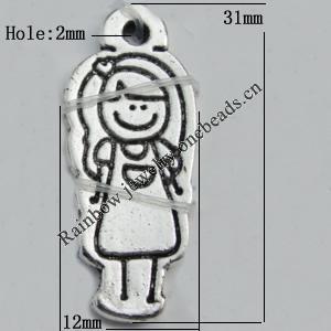 Pendant Zinc Alloy Jewelry Findings Lead-free, 31x12mm Hole:2mm Sold by Bag