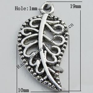 Pendant Zinc Alloy Jewelry Findings Lead-free, Leaf 10x19mm Hole:1mm Sold by Bag