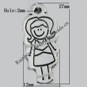 Pendant Zinc Alloy Jewelry Findings Lead-free, 27x12mm Hole:2mm Sold by Bag