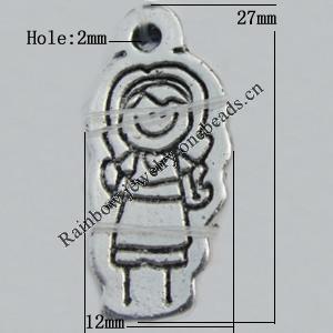 Pendant Zinc Alloy Jewelry Findings Lead-free, 27x12mm Hole:2mm Sold by Bag