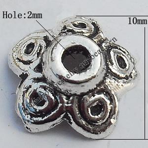 Bead Caps Zinc Alloy Jewelry Findings Lead-free, 10x4mm, Hole:2mm, Sold by Bag