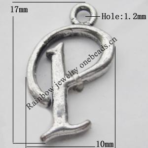 Copper Pendant Jewelry Findings Lead-free, Letters 10x17mm Hole:1.2mm Sold by Bag