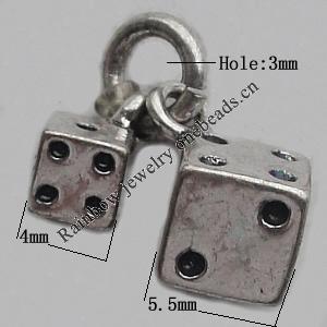 Copper Pendant Jewelry Findings Lead-free, Cube 5.5mm,4mm Hole:3mm Sold by Bag